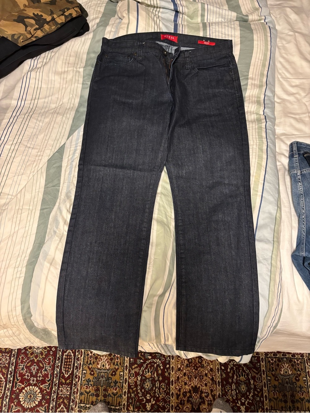 GUESS Men’s dark wash straight leg coated jeans
